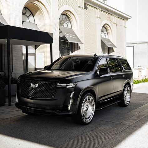 @platinum_group shared a photo on Instagram: “Anotha One! 21’ Escalde wrapped in satin black featuring our 26” D100 forged monoblock wheels. 🛠 @platinum_group x @tbtfw11 📸 @no___edo” • Nov 18, 2021 at 6:59pm UTC Escalade Car, Black Cadillac, Car Facts, Future Trucks, Black Truck, Driving Pictures, Cadillac Escalade, Future Car, Ford Bronco