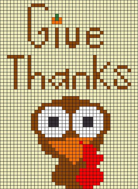 Alpha pattern #110043 | BraceletBook Turkey Pixel Art, Turkey Perler Bead Patterns, Crochet Graphic, Stitch Thanksgiving, Sweater Ornaments, Fall Cross Stitch, Stitching Projects, Easy Perler Beads Ideas, Fuse Bead Patterns