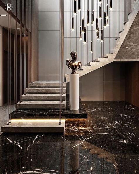 Modern Contemporary Entryway, درابزين السلم, درج السلم, Staircase Interior Design, Luxury Staircase, Staircase Design Modern, Contemporary Entryway, Stairs Design Interior, Stairs Design Modern