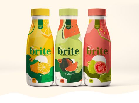 The Brite on Behance Yoghurt Drink Packaging, Fruit Bottle Design, Summer Packaging Design, Drink Packaging Design Bottle, Juice Design Packaging, Smoothie Design, Smoothie Packaging, Beverage Packaging Design, Yoghurt Packaging