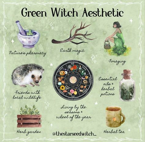 Hedge Witch Aesthetic Home, Green Witch Aesthetic Outfit, Spiritual Aesthetic Outfit, Green Witch Aesthetic Fashion, Types Of Witches, Witch Types, Green Witch Aesthetic, The Green Witch, Witchy Cottagecore