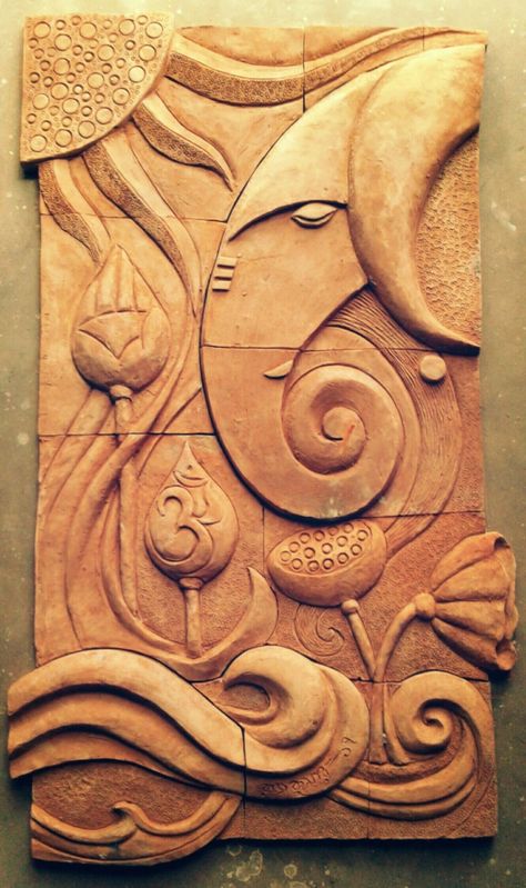 Relief Mural Art, C4x Carving, 3d Relief Art Design, Relief Painting Designs, Wall Relief Sculpture, Clay Ganesha, 3d Murals, 3d Relief Art, Mural Art Design