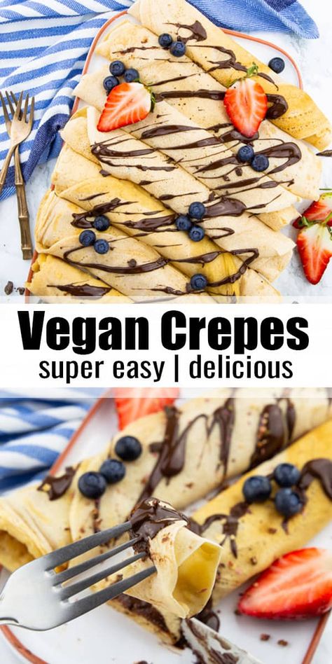 Vegan crepes are not only super delicious but also really easy to make. If you're looking for an easy vegan dessert or vegan breakfast, this is the right recipe for you! Find more vegan recipes at veganheaven.org! #vegan #veganrecipes #dessert Vegan Crepes, Vegetarian Nutrition, Dessert Vegan, Easy Vegan Dessert, Tofu Scramble, Desserts Vegan, Vegan Pancakes, Crepe Recipes, Vegan Dessert