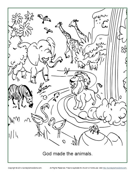 God Made the Animals Coloring Page Creation Coloring Pages, Animal Crafts Preschool, God Drawing, Animal Worksheets, God Made Me, Bible Printables, Bible Coloring Pages, Animals Coloring, Create Drawing