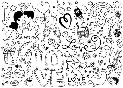 Vector love doodle | Premium Vector #Freepik #vector #wedding-doodle #doodle-elements #drawn #doodle Wedding Doodles, Creative Frames, Junk Journaling Ideas, Couples Doodles, Doodle Art Letters, Doodle Art For Beginners, Hand Drawn Heart, Planner Doodles, Drawn Heart