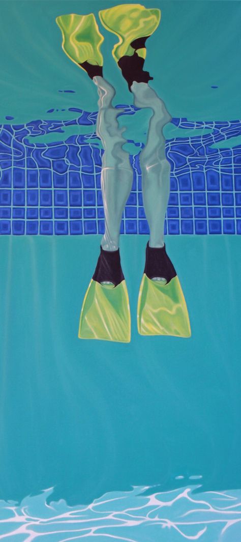 Margaret Ingles | OIL | “Sunshine and Flippers” Swimming Pool Art, Swimming Photography, Swimming Fins, Swimming Pictures, Contemporary Realism, Swim Fins, Pool Art, Sport Shirt Design, Swim Coach