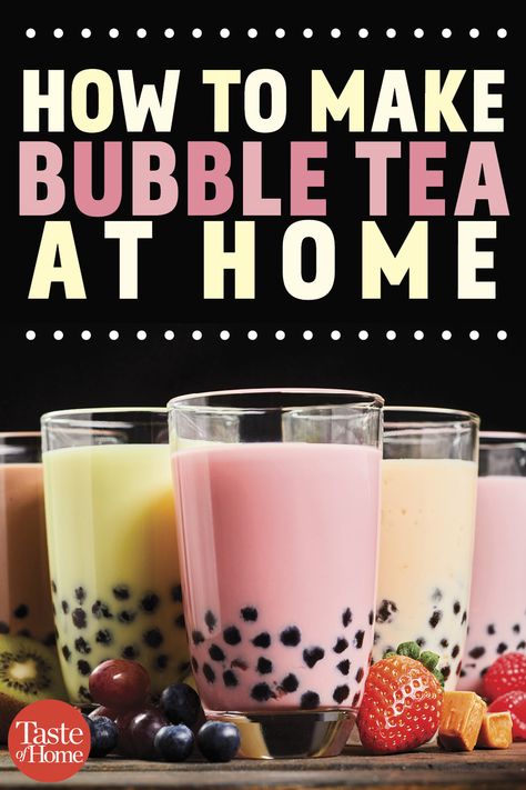 Make Bubble Tea At Home, Make Bubble Tea, Bubble Tea At Home, Boba Tea Recipe, Bubble Tea Flavors, How To Make Bubbles, Bubble Tea Recipe, Milk Tea Recipes, Tea At Home