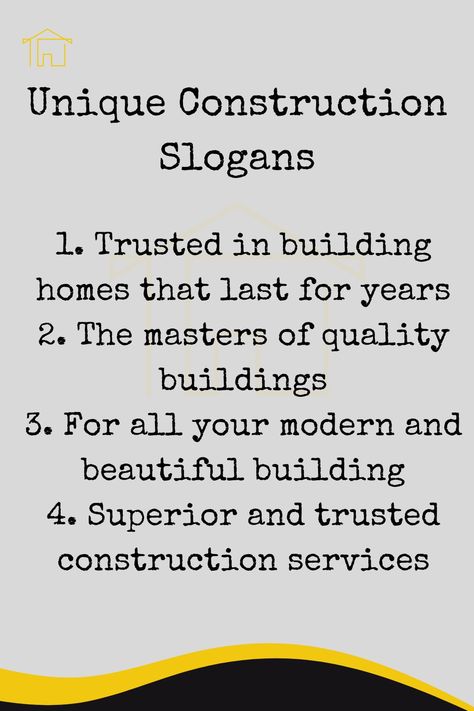 Unique Construction Slogans Company Card, Construction Companies, Construction Business, Building Homes, Company Slogans, Construction Services, The Masters, Home Quotes And Sayings, Building Construction