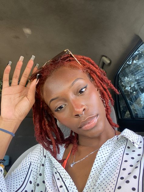 dark skinned jamaican girl with dyed red locs Dark Red Locs, Red Locs Black Women, Jamaican Girl, Sisterlocks Styles Updo, Red Locs, Colored Dreads, Sisterlocks Styles, Red Heads, Sisterlocks