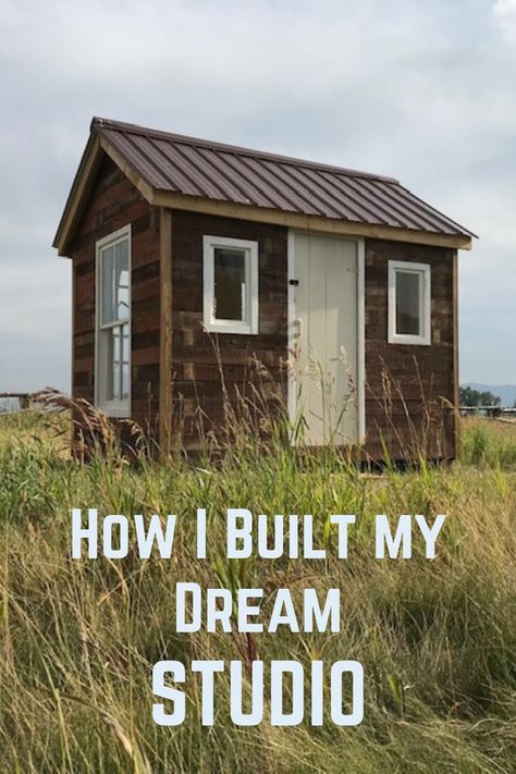 I built my own she shed/art studio using some reclaimed windows and barnwood in Jackson Hole, WY. I show you all the steps with pics of construction. It truly is my dream art studio and a great place to be productive and creative, and that's because I was able to build it specifically for my needs. #sheshed #artstudio #DIYsheshed Shed Art Studio, Dream Art Studio, She Shed Art Studio, Diy She Shed, Reclaimed Windows, Studio Shed, Diy Tiny House, Dream Studio, She Sheds