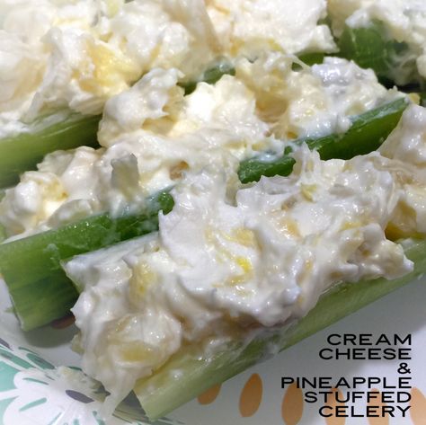 Cream Cheese And Pineapple Stuffed Celery – You Betcha Can Make This! Pineapple Cream Cheese Spread Recipe, Dried Beef Cheeseball Recipes, Stuffed Celery Sticks, Cheese And Pineapple, Celery Snacks, Stuffed Celery, Cream Cheese Spread Recipes, Veggie Plate, Cream Cheese Appetizer