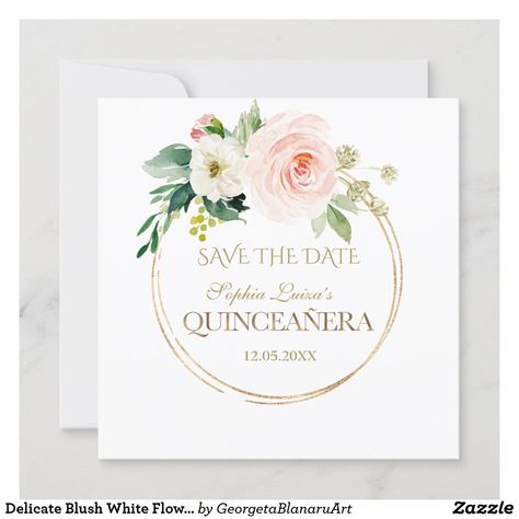 Save The Date Elegant, Gold Save The Dates, Rustic Save The Dates, Sweet Sixteen Parties, Floral Save The Dates, Quinceanera Party, Sweet 16 Invitations, Blush Flowers, Quinceanera Invitations