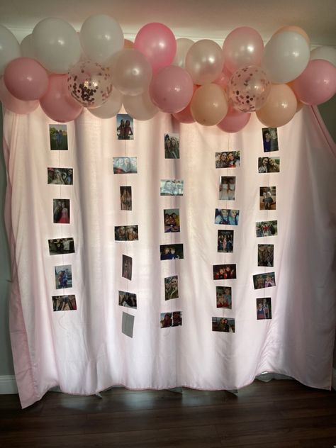 Goodbye Surprise Ideas, Surprise Farewell Party Ideas, Photo Balloons Ideas, Photos Hanging From Balloons, Diy Proposal Decoration, Breakup Party Ideas Friends, Bon Voyage Decorations Ideas, Bridesmaids Proposal Brunch, Pictures Hanging From Balloons