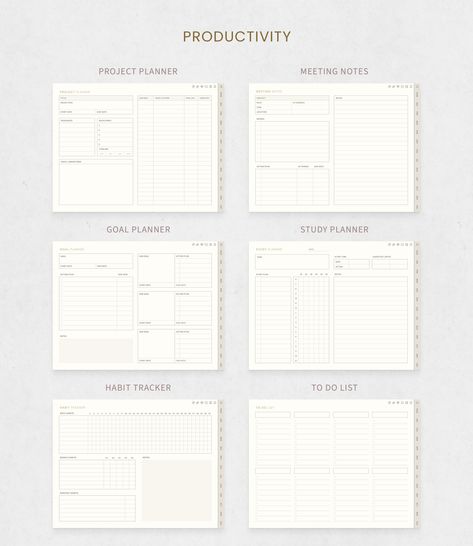 Planner Aesthetic Minimalist, Free Printable Meal Planner Templates, Planner Layout Templates, Minimalist Digital Planner, Planner Minimal, Minimal Planner, Notability Planner, Study Planner Printable, Student Planner Printable