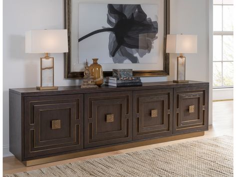 Long Media Console, Wood Media Console, Long Console, Modern Entertainment Center, Console Tv, Lexington Home, Tv Stands And Entertainment Centers, Tv Console, Media Console