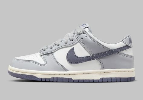 Nike Dunk Low GS "Grey/Sail" FB9109-101 | SneakerNews.com Mens Grey Shoes, Sail Shade, Jordan Low, Sneaker Games, Grey Sneakers, Nike Dunk Low, Dunk Low, Nike Dunk, Nike Dunks