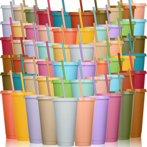 PRICES MAY VARY. What You Will Receive: this package comes with 100 pieces of tumblers with lid and straw, which are available in 20 colors, the diameter is 10 cm/ 3.94 inch, and the height is 17.5 cm/ 6.89 inch, the volume is 24-27 oz, enough quantity and rich colors for you to use; After receiving the goods, do not use force to open them hard, just lay them flat and pull them out; Before the goods are shipped, they are strictly checked and the boxes are properly packaged Suitable Occasions: th Reusable Plastic Cups, Letter Decals, Coffee Travel Mug, Reusable Cups, Iced Coffee Cup, Plastic Tumblers, Plastic Cups, Bday Ideas, Cup With Straw