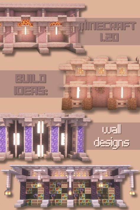 Minecraft Floor And Wall Combos, Cute Minecraft Archway, Minecraft Quartz Wall Designs, Minecraft Village Ideas Cherry Blossom, Cherry Walls Minecraft, Cherry Blossom Wall Design Minecraft, Cherry Blossom Windmill Minecraft, Cherry Wood Minecraft Ideas, Minecraft Wall Builds