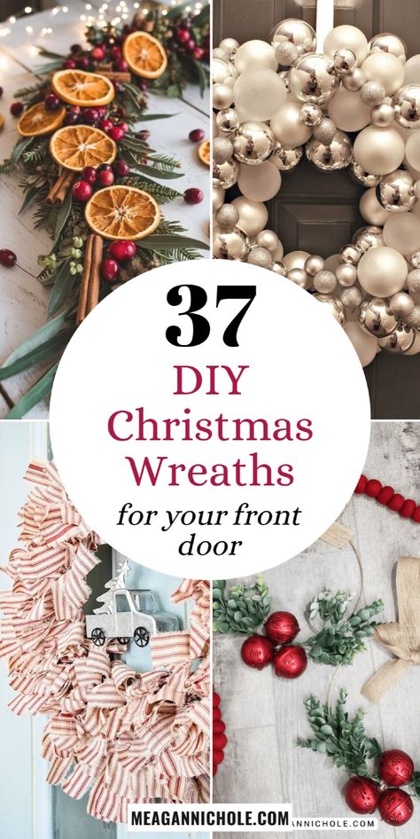 Looking for a festive DIY Christmas wreath for your front door to complete your front porch Christmas décor? I’m sharing 37+ beautiful and easy DIY wreaths for Christmas with cheap materials you can find at the dollar tree! Click through for this easy outdoor DIY Christmas decoration idea, the perfect handmade holiday home décor idea! Easy DIY Christmas wreaths Diy Reefs Door Christmas, Diy Outdoor Wreath, Diy Christmas Wreaths Ideas How To Make, Outdoor Christmas Wreaths, Christmas Wreath Ideas, Paper Flower Wreaths, Diy Christmas Wreath, Front Door Christmas Decorations, Holiday Wreaths Diy