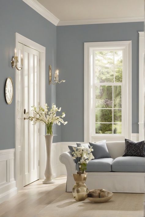 Collingwood Magic, Timeless Elegance, Benjamin Moore, interior design Bm Halo Paint Color, Collingwood Benjamin Moore Coordinating Colors, Benjamin Moore Comet, Benjamin Moore Muslin, Light Oak Floors, Heaven Painting, Painted Brick Fireplaces, Magic Home, Trending Paint Colors