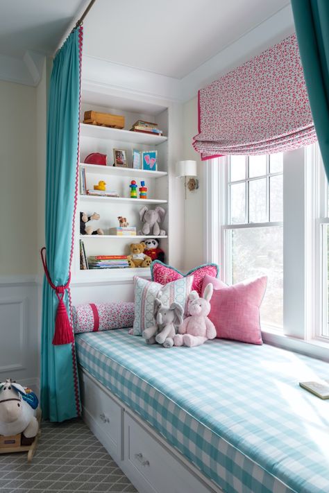 #ssiprojectrhodeisland #interiordesign #homedecor #houseinterior #kidsroom photo: Angie Seckinger Girls Room Inspiration, Window Seat Ideas, Bedroom Window Seat, Bed Nook, Window Seat Design, Smart Home Design, Big Girl Rooms, Home Design Plans, Home Room Design