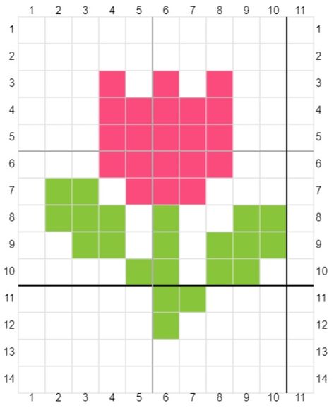 Tulip Grid Pattern, Flower Pixel Art Easy, Tulips Pixel Art, Coquette Pixel Art, Flower Pixel Art Grid, Pixel Art Fleur, Pixel Art Flower, Pixel Flower, Hot Glue Art