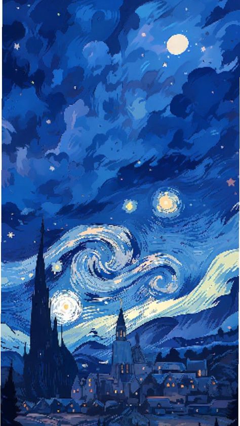 Van Gogh Wallpaper, Starry Night Wallpaper, Stitch Drawings, Starry Night Art, Art Tutorials Watercolor, Crazy Wallpaper, Iphone Lockscreen, Canvas Painting Designs, Van Gogh Art