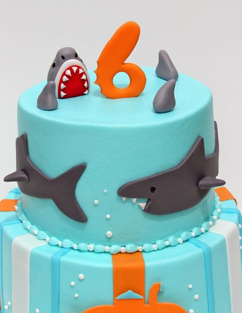 Sharks! - CakeCentral.com Shark Birthday Cakes, Shark Cake, Sea Cakes, Childrens Birthday Cakes, Boy Birthday Cake, Birthday Cake Kids, Fancy Cakes, Fondant Cakes, Cake Creations