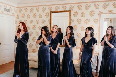 Winter Bridesmaid, Winter Bridesmaids, Winter Bridesmaid Dresses, Navy Bridesmaids, Bridesmaid Dresses With Sleeves, Velvet Bridesmaid Dresses, Custom Bridesmaid Dress, Celestial Wedding, Navy Bridesmaid Dresses