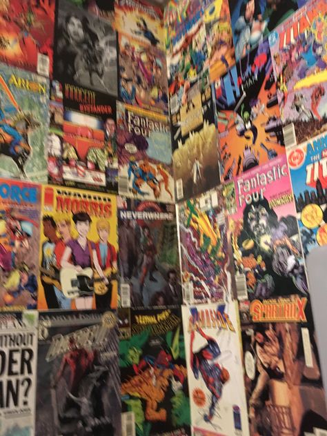 Comic Book Decor Ideas, Comic Shop Aesthetic, Dream Bookstore, Comic Book Wall, Nyc Room, Comic Wall, Book Wall Art, Comic Poster, Comic Book Store