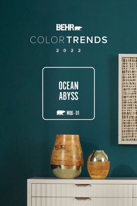 Bring the calm of the open sea into your home with Ocean Abyss, October's Color of the Month. Colour Trends 2022, Ocean Abyss, Behr Color Trends, Teal Paint Colors, Color Of The Month, Behr Colors, Behr Paint Colors, Teal Paint, Behr Paint