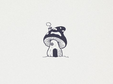 Mushroom House Tattoo, House Tattoo, Ocean Tattoo, Mushroom Tattoos, Tattoo Minimalist, Bff Tattoos, House Sketch, Mushroom House, Tattoo Illustration