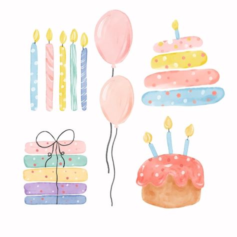 Happy Birthday Fonts Hand Drawn Simple, Birthday Cake Watercolor, Cake Drawings, Cupcake Background, Watercolor Birthday Cake, Birthday Itinerary, Background Cake, Cake Watercolor, Watercolor Cakes