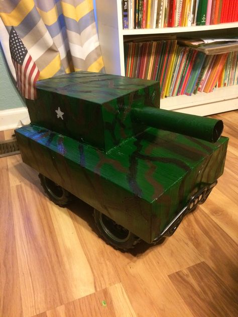 Homemade tank Valentine's Day box built on a R/C car, for "real" tank driving. Diy Valentines Box, Valentines Box, Valentine Day Boxes, Box Building, Valentines For Boys, Valentine Box, Box Car, R C, Valentines Diy