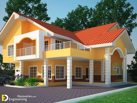 Top Modern Bungalow House Design Ideas For 2022 - Engineering Discoveries Yellow House Exterior, 4 Bedroom House Plan, Modern Bungalow House Design, Two Story House Design, Modern Minimalist House, House Design Trends, Best Home Interior Design, Two Story House, Front Elevation Designs