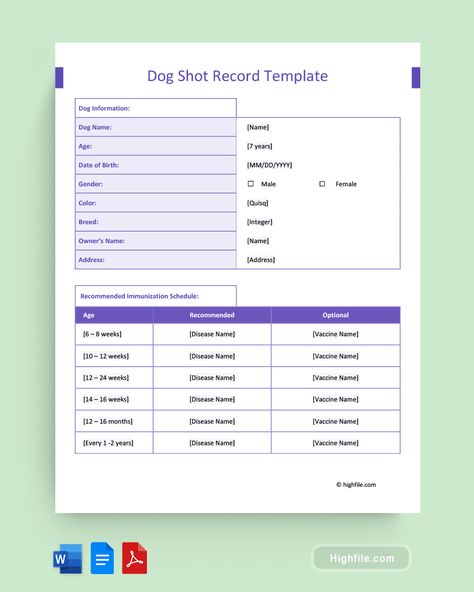 Dog Shot Record Template Dog Information Sheet, Dog Vacination Chart, Dog Training Certificate, Dog Sitter Instructions Template, Puppy Health Record Printable Free, Record Template, Timesheet Template, Dog Shots, Free Puppies