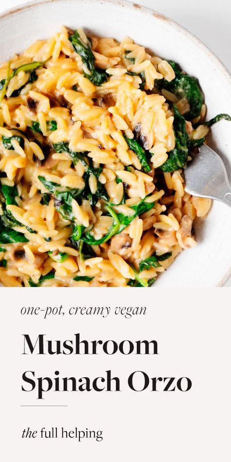 Mushroom Spinach Orzo, Pasta With Mushrooms And Spinach, Vegetarian Orzo, Orzo With Mushrooms, Easy Orzo, Spinach Orzo, Orzo Dishes, Dump Recipes, Mushroom Spinach