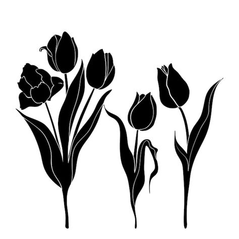 Free vector hand drawn flower silhouette... | Free Vector #Freepik #freevector #flower-silhouette #floral-silhouette #flower-bloom #tulip Blooming Tulip Tattoo, Tulip Vector, Flower Design Vector, Tulip Silhouette, Tulip Illustration, Plant Silhouette, Floral Stencils, Silhouette Flower, Tulip Tattoo