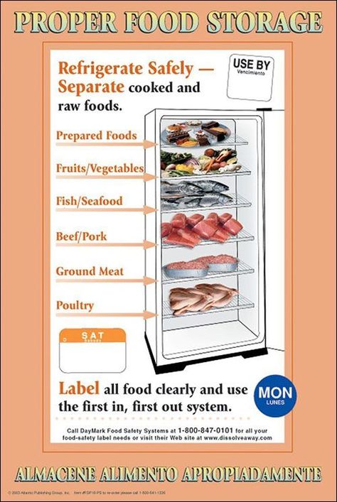 Proper Food Storage                                                                                                                                                                                 More Proper Food Storage, Food Safety Posters, Food Safety And Sanitation, Food Safety Training, Food Shelf Life, Food Safety Tips, Food Shelf, Food Truck Business, Food Handling