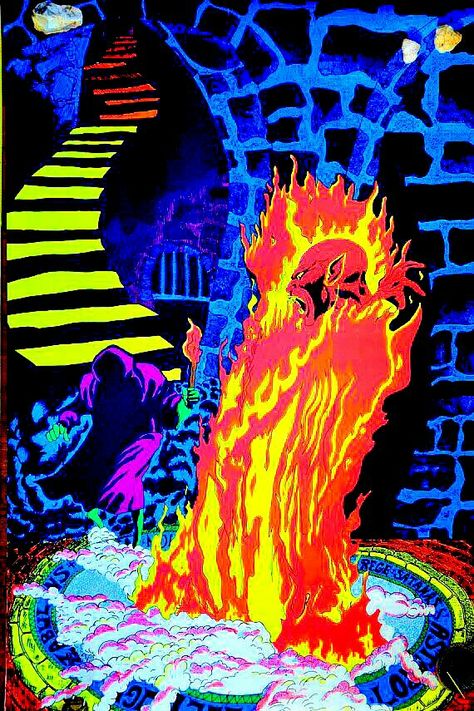 ("Rege Rising", 1970) Blacklight Art, Blacklight Posters, Black Light Posters, Arte Punk, Room Painting, Retro Horror, Pulp Art, Art Collage Wall, Trippy Art