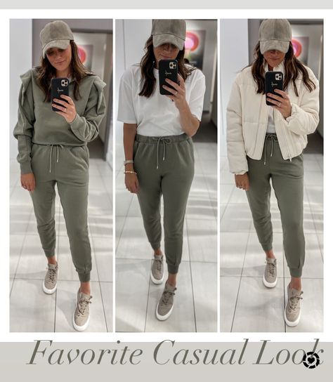 Sporty Joggers Outfit, Sage Green Joggers Outfit, Green Joggers Outfit Winter, Army Green Joggers Outfits, Green Joggers Outfit Casual, Athletic Outfits Winter, Jogger Pants Outfit Winter, Green Sweatpants Outfit, Joggers Outfit Fall