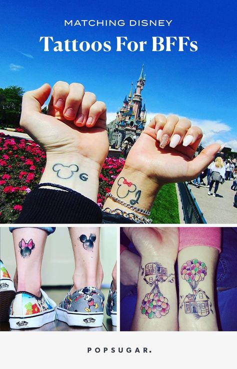 Simple Disney Tattoos, Tattoos For Friends, Disney Sister Tattoos, Matching Disney Tattoos, Disney Tattoos Quotes, Disney Couple Tattoos, Tattoos Disney, Cute Ankle Tattoos, Disney Minimalist