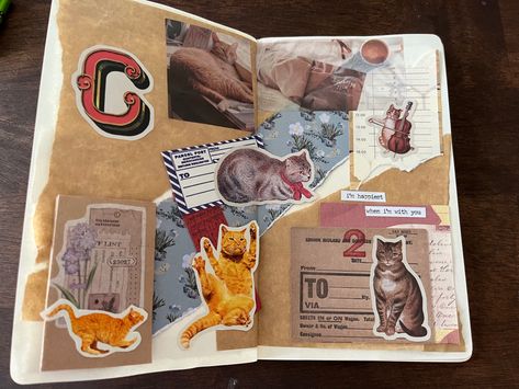 Cat Junk Journal Ideas, Cat Journal Page, Cat Junk Journal, Junk Journal Themes, Junk Journal Themes Ideas, Homemade Journal, Cat Diary, Cat Journal, Sketchbook Layout