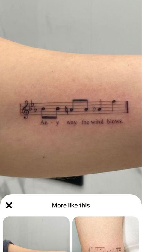 Music Measure Tattoo, Piano Sheet Music Tattoo, Anyway The Wind Blows Tattoo, Music Key Tattoo, Thank You For The Music Tattoo, Choir Tattoo Ideas, Aesthetic Music Tattoos, Piano Key Tattoo, Choir Tattoo