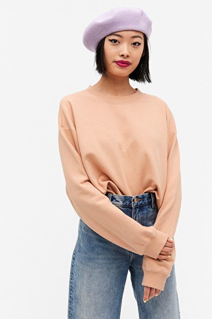 Loose-fit sweater - Light peach - Sweatshirts & hoodies - Monki WW Peach Sweatshirt, Loose Fit Sweater, Different World, A Different World, Square Toe Boots, Light Peach, Crewneck Sweater, Fashion Online Shop, World Of Fashion