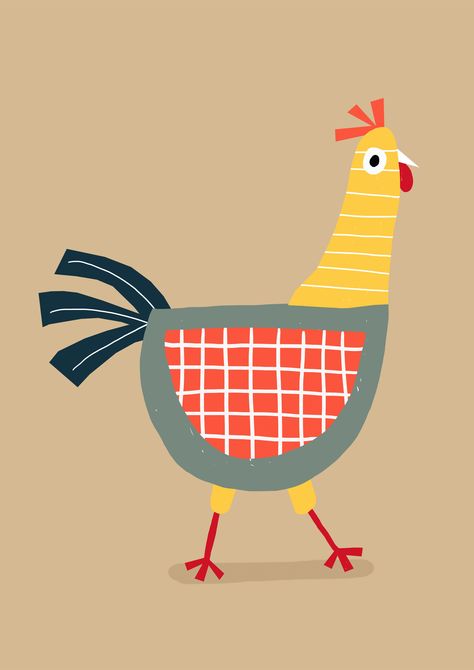 Animal Illustration Art Character Design, Chicken Logo Illustration, Chicken Illustration Design, Farm Animal Illustration, A Hand Drawing, Animal Design Illustration, Rooster Illustration, Personalised Birthday Cards, Chicken Drawing