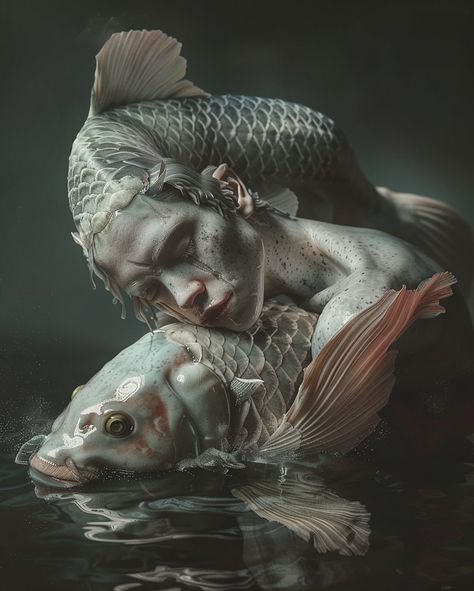 Pisces for @the_clone_supper ‘s #chxrchchallenges #chxrchchallenge #midjourney #midjourneyai #midjourneyv6 #midjourneyblend #aiart #aiartcommunity Fish People, Fish Photo, Moody Painting, Models To Draw, Bijoux Art Nouveau, Surrealism Painting, Creature Concept, Detail Art, Pics Art