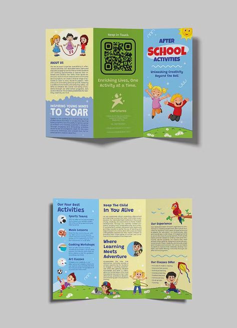 After School Activities Tri-Fold Brochure Template InDesign INDD School Brochure Design Ideas, Art Brochure Design, Brochure Education, School Brochure Design, Kids Brochures, Brochure Design Ideas, Print Design Brochure, Active Learning Strategies, Education Brochures