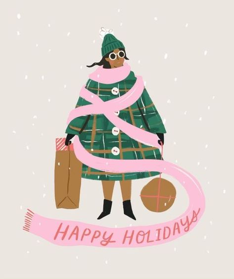 Holiday Cards Illustration, Fashion Christmas Illustration, Christmas Woman Illustration, Holiday Illustration Christmas, Tinsel Illustration, Winter Illustration Design, Christmas Cute Illustration, Cute Winter Illustration, Holiday Card Illustration