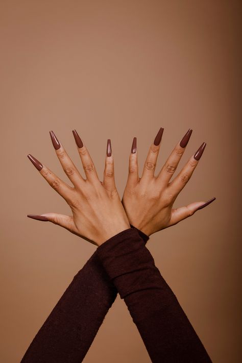 ** The Tones Collection "Mahogany" is an exclusive CUSTOM COLOR, handcrafted to suite every skin tone** * Ready to wear, handcrafted press on manicures, that are designed durable enough to complement a woman's everyday lifestyle, from working hands on, to celebrating a formal occasion. Giving treat & pamper yourself at home a new level of iconic as well as style and grace without the hassle and inconvenience. * Each nail provides durability, long lasting wear, and are able to be reapplied upon p Nails Solid Color, Hand Painted Nails, Nails Solid, Nails Hand Painted, Brown Nail, Solid Color Nails, Working Hands, Nail Tape, Painted Nails